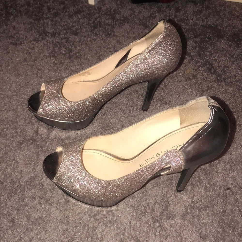 Marc Fisher glittery peep toe heels